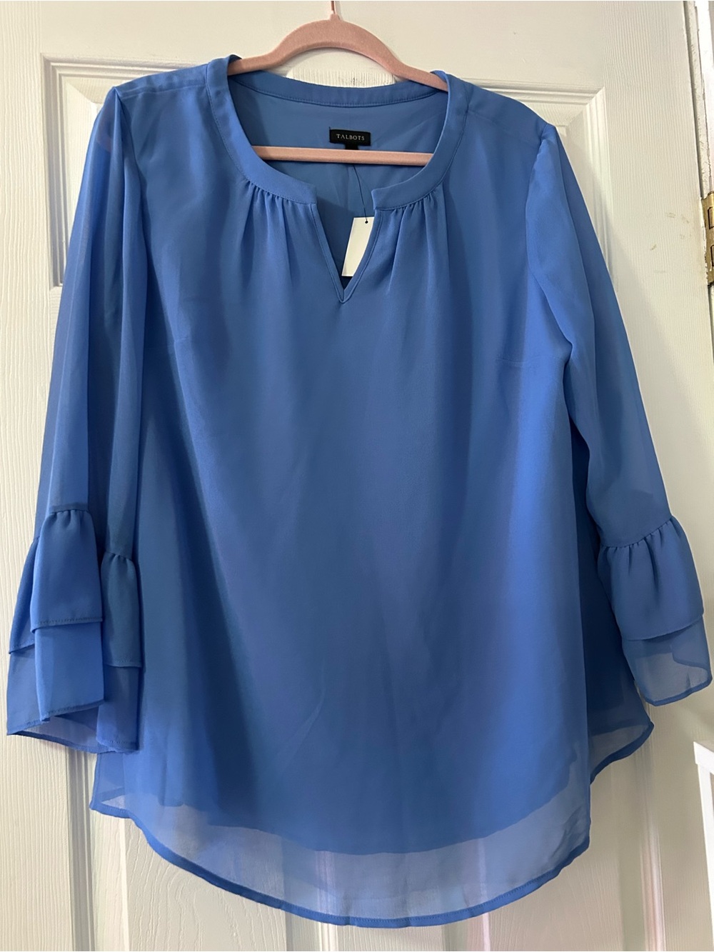 Talbots Blue Ruffle-Tier Sleeve Blouse